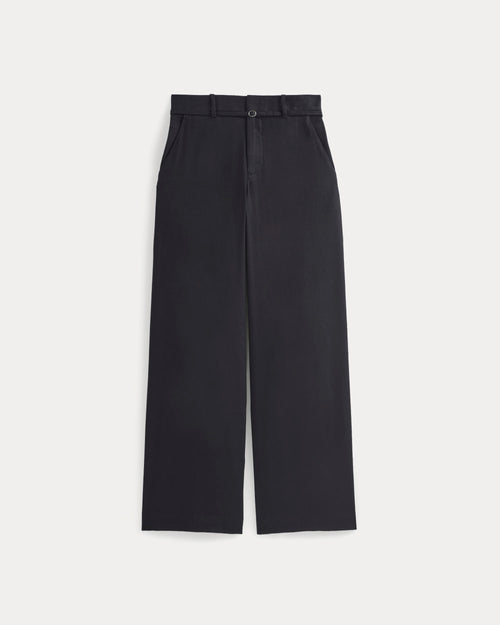 Wide-Leg Belted Pant in Stretch Linen | Black | Regular