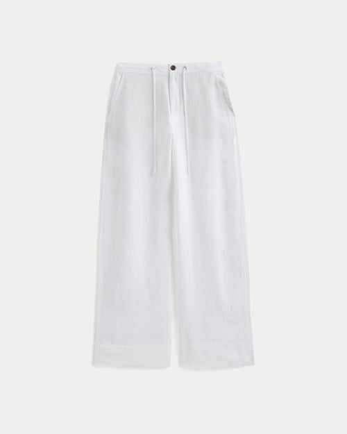 Wide-Leg Drawstring Pant in Linen | White