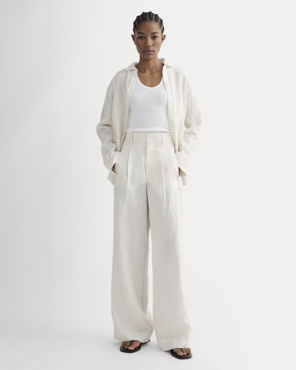 The Linen Way-High® Drape Pant  | Natural Chambray