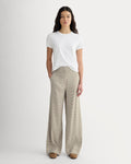 The Wide-Leg Pant in Stretch Linen | Deep Taupe Mini Gingham